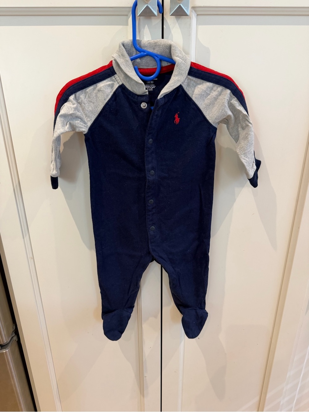 Polo by Ralph Lauren 6m Navy & Gray Baby One-Piece Footed Romper